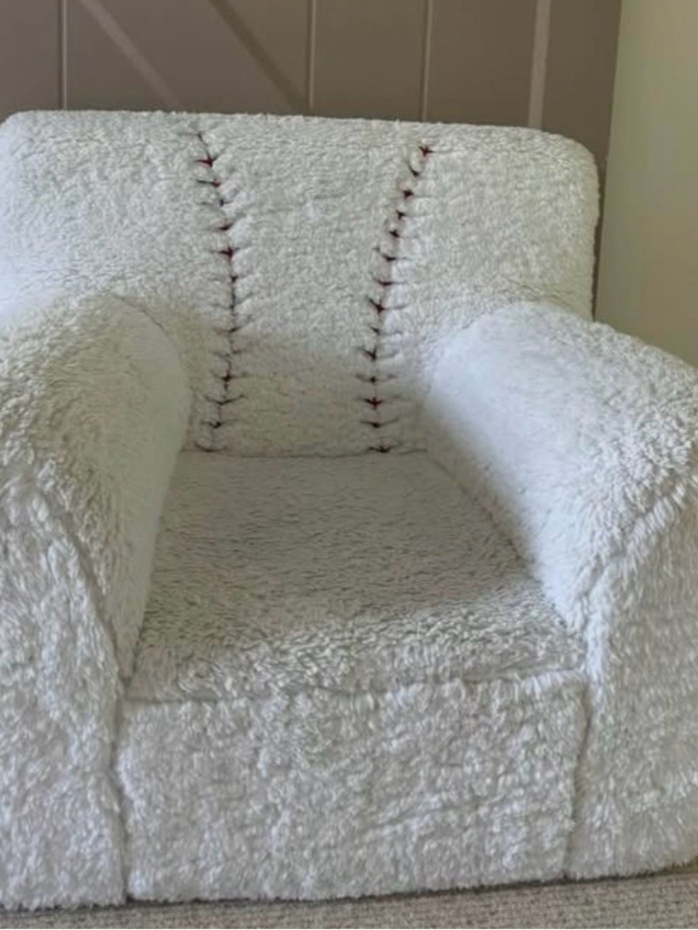 Pottery Barn Anywhere Kids Chair w/ baseball Sherpa cover